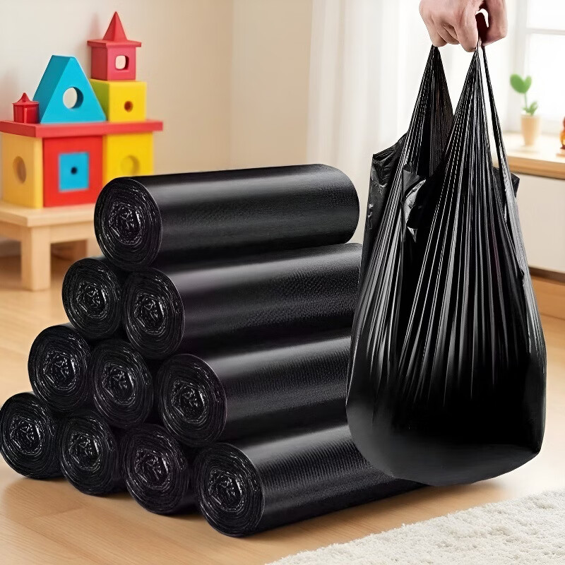 添助背心式垃圾袋家用厨房卫生间手提黑色塑料清洁垃圾袋 50只