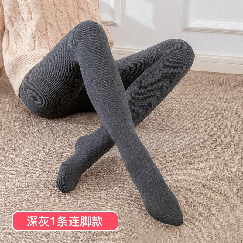 浪莎打底裤女春季棉条纹美腿显瘦光腿连裤袜薄款打底裤袜 深灰1条