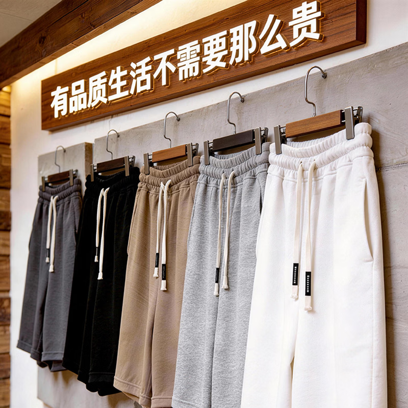 【京东直采】美式休闲裤直筒重磅短裤外穿宽松运动五分中卫裤男夏 麻灰色 5XL 建议(175-190)斤