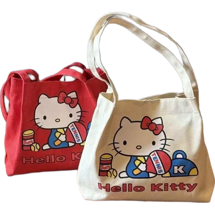 新款大容量帆布包可爱单肩卡通托特包Kitty手提袋购物袋通勤包包 红色【HLKT】27*24*6cm