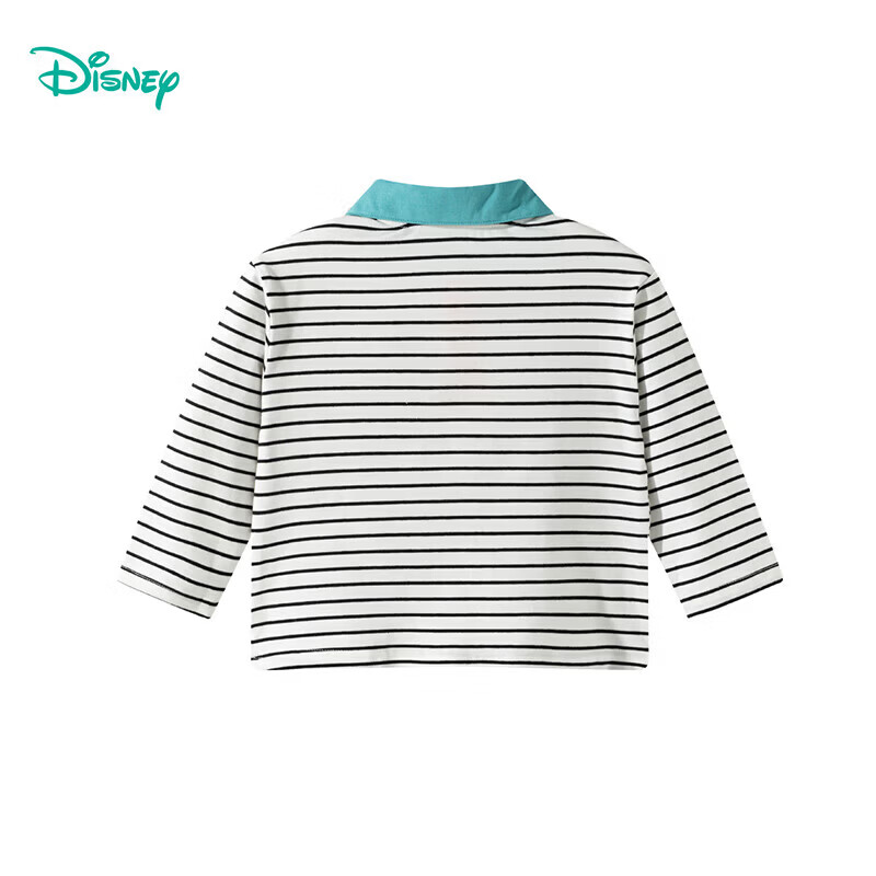迪士尼（Disney）男女童春秋季甜美卡通长袖T恤运动休闲纯棉亲肤7A级抗菌上衣童装 黑白条纹polo衫 140 （建议8-10岁身高130-140cm)