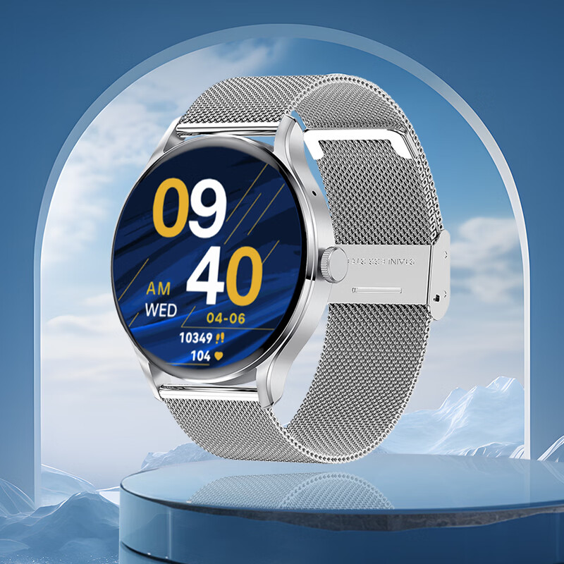 莱思帝智能手表运动心率血压血氧睡眠监测健身跑步IP68防水防汗长续航蓝牙接打电话离线支付语音助手手环 银色+银色米兰钢带 送硅胶表带 金属机身-AI语音助手