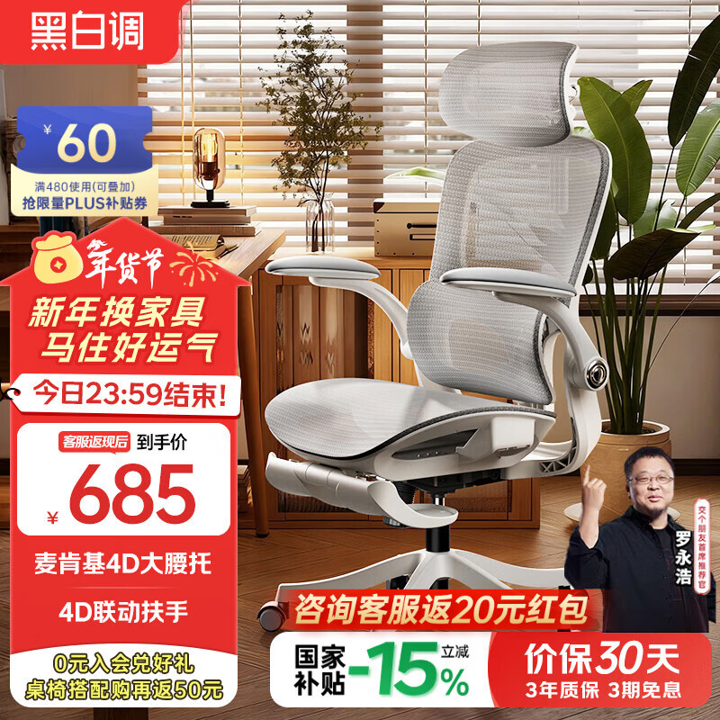 黑白调P2 Pro二代人体工学椅电脑椅办公椅电竞椅子人工力学座椅4D腰托