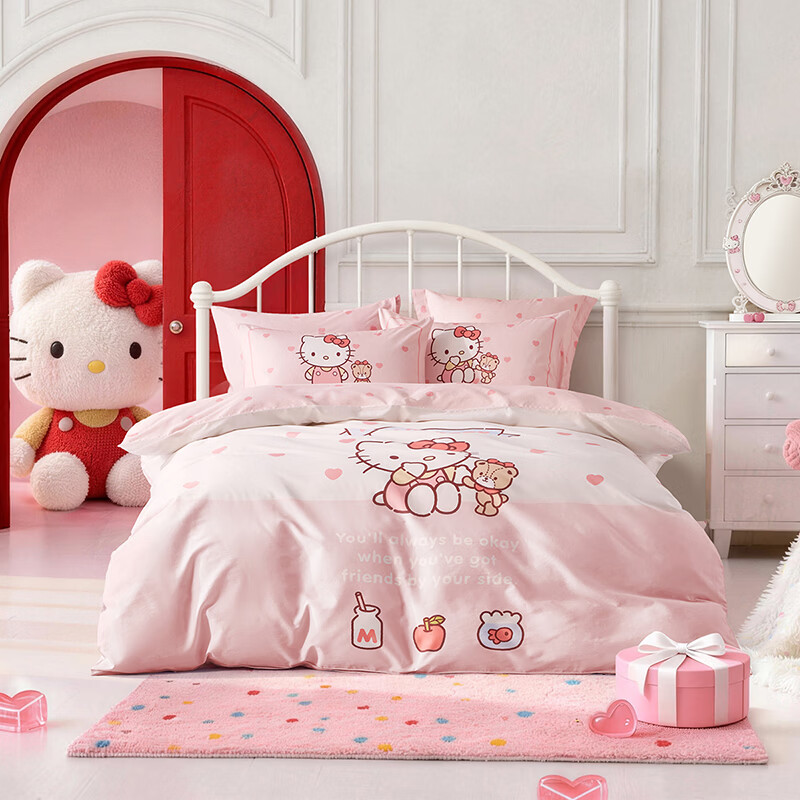 水星家纺四件套床上用品纯棉100%全棉婴幼儿A类儿童学生宿舍26年套件 奇幻KT 床单款 （被套200*230cm）