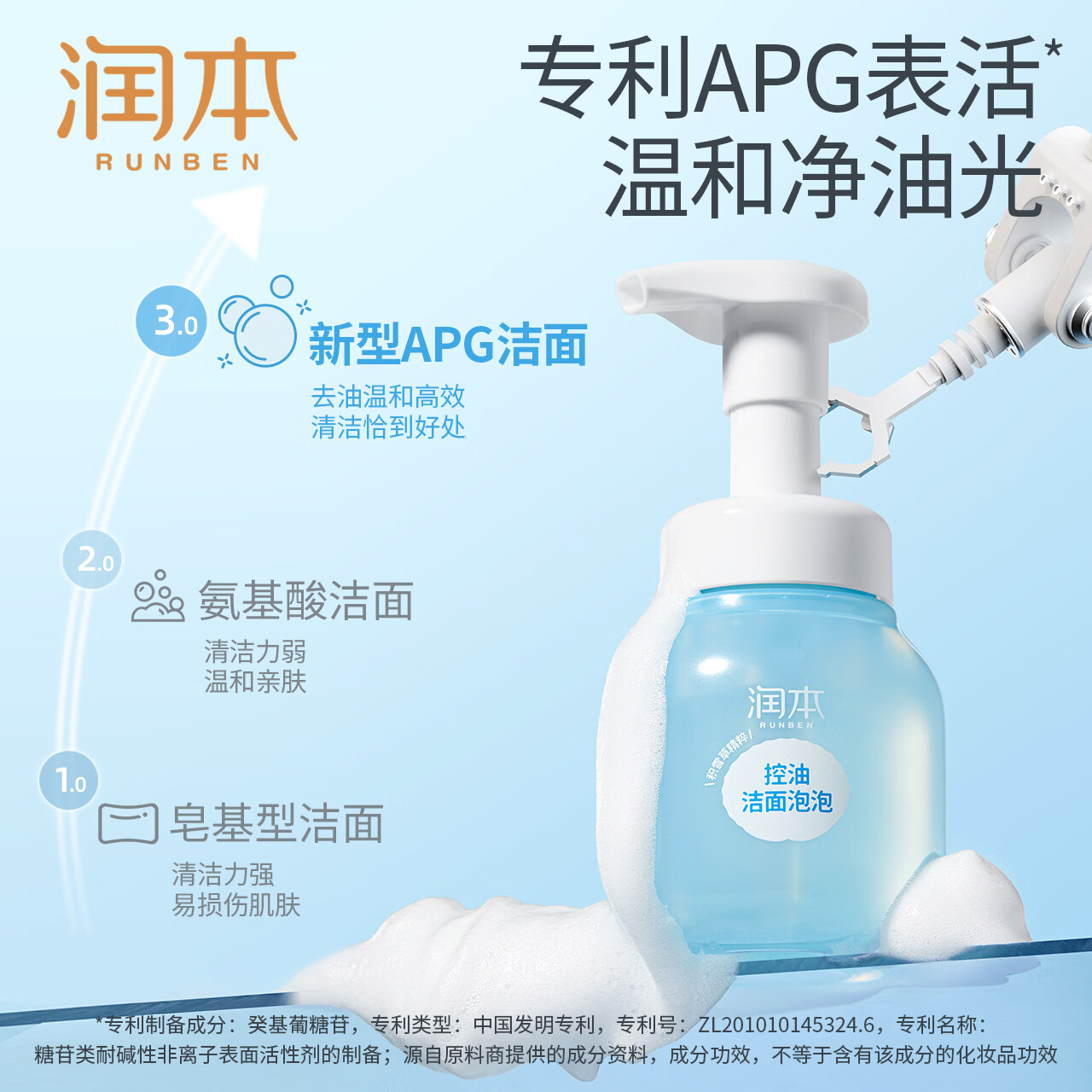 润本儿童洗面奶积雪草洁面泡泡男女孩青少年洗脸学生洁面乳 175ml 1瓶 【青少年-控油保湿】