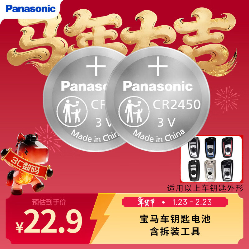 松下（Panasonic）CR2450纽扣电池汽车钥匙电池套装适用于宝马x1x3x4 1系2系3系4系5系6系7系车钥匙电池
