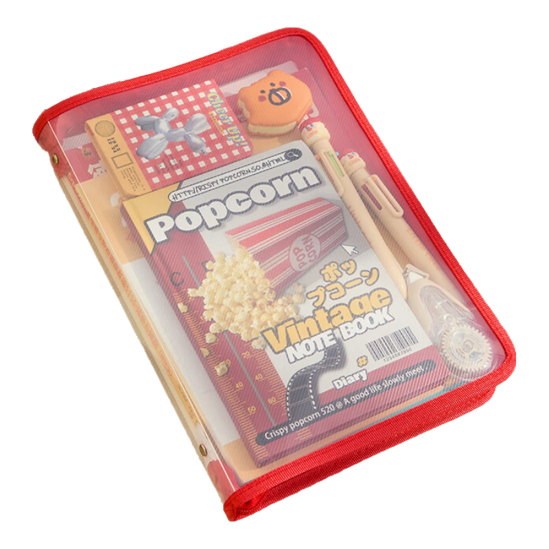 三年二班 拉链文件包学生拎书高颜值手提袋透明拉链式大开口学生考试专用袋子小学生作业补习袋 红色