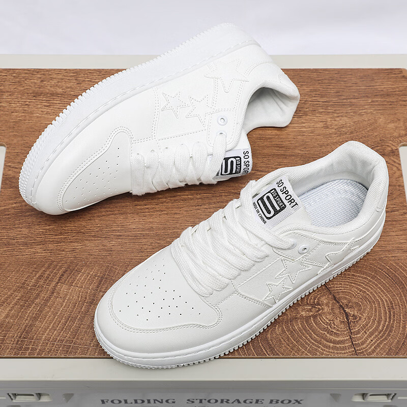 西域骆驼（VANCAMEL）男鞋板鞋男低帮休闲鞋运动鞋轻便百搭鞋子皮面黑白熊猫dunk小白鞋 【官方正品 质量保证】白色配色 40