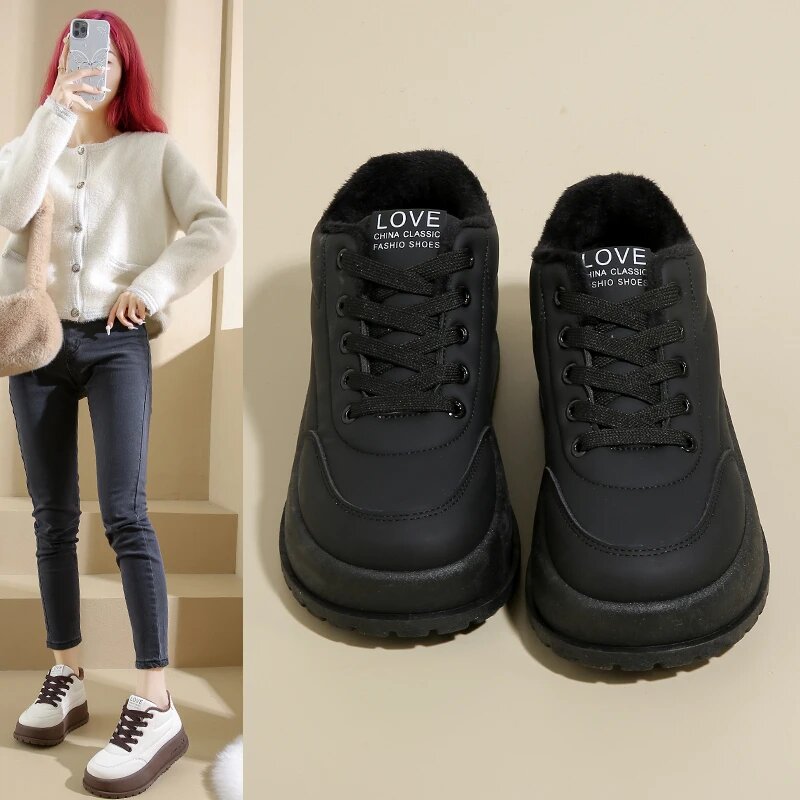 回力四季棉鞋女冬季2025新款加绒加厚高帮保暖老爹鞋女士厚底防滑雪地女鞋 卡其色加绒升级版 37