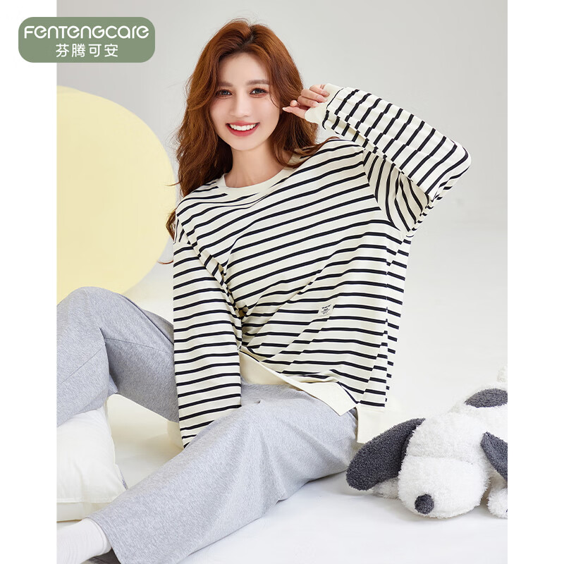 芬腾可安（FENTENGCARE）【C】纯棉2026睡衣女春秋新款宽松薄款套头长袖可外穿家居服套装 89101草紫 L