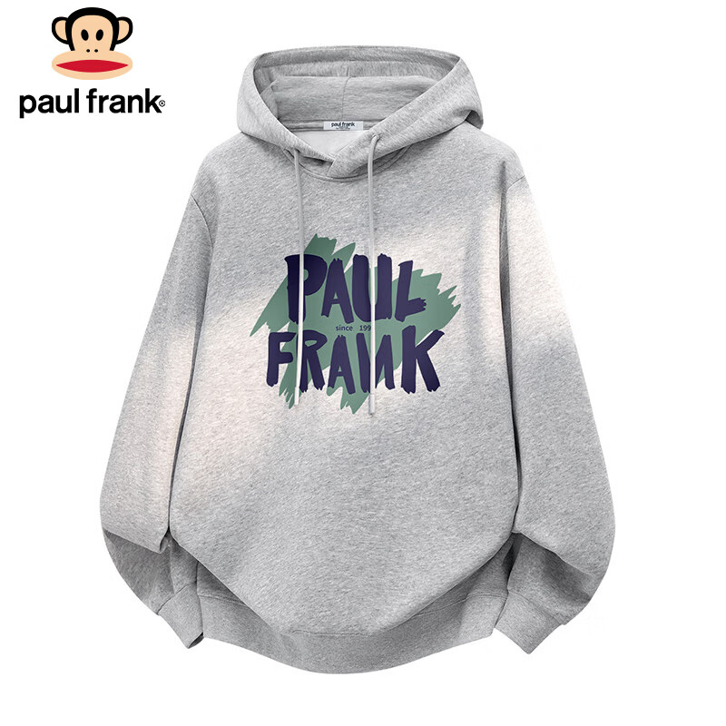 大嘴猴（paul frank）连帽卫衣男士春秋季宽松休闲外套男装上衣长袖t恤男 麻灰色 XL