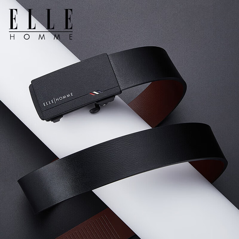 ELLE HOMME法国品牌男士皮带真皮无牙无孔自动扣男士腰带情人节礼物送男友 【专柜礼盒】902047磨砂防指纹 110cm （适用于130-150斤）