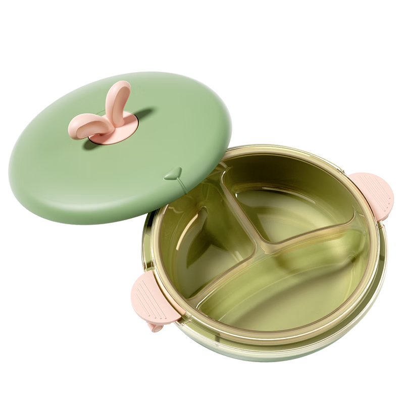 albo寶寶餐盤 分格盤嬰兒吸盤式注水保溫碗PPSU輔食碗兒童餐具 綠色PPSU分格餐盤