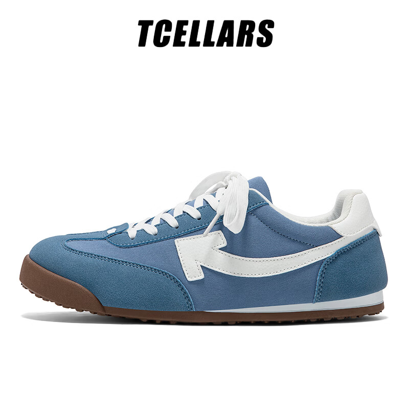 Tcellars德训鞋男鞋春季2026新款潮流百搭平底板鞋低帮舒适运动休闲鞋子 雾蓝色 39