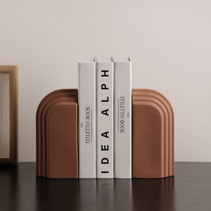 中掌柜电视柜酒柜装饰品摆件现代简约创意陶瓷书档别墅酒店样板间书靠 拱门层片书档磨砂粗粒小麦套装