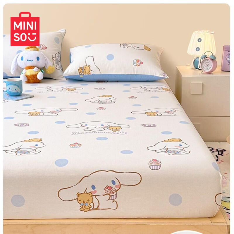 名创优品三丽鸥纯棉床笠1.5x2米 全棉床垫保护套加厚单双人宿舍床套防尘罩 点点玉桂狗 90cm*200cm 单床笠