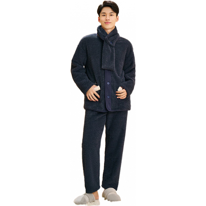 富妮来（lunilai）睡衣两件套宽松大码秋冬男女保暖情侣家居服 宝蓝色-男 L 女165_男170保温暖绒_亲肤舒适