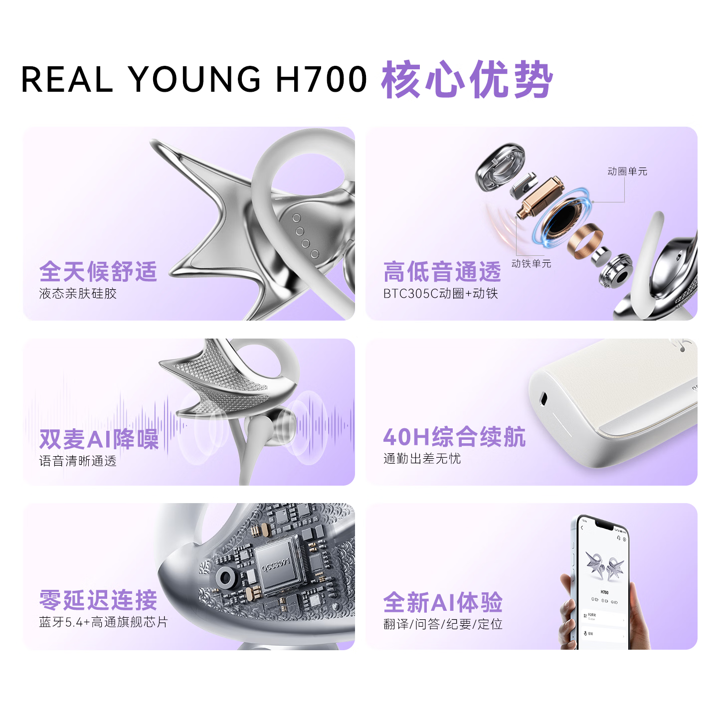 REAL YOUNG【新年礼物】JWS 精灵耳HIFI音质 AI智能翻译 开放式不入耳挂真无线蓝牙高颜值配饰耳机于文文同款 银翼色 【于文文同款】
