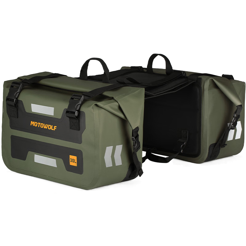 摩多狼（MOTOWOLF）摩托車邊包防水快拆行李馱包騎士包后座摩旅騎行裝備干濕分離 黑色【66L車尾包+30L邊包一對】