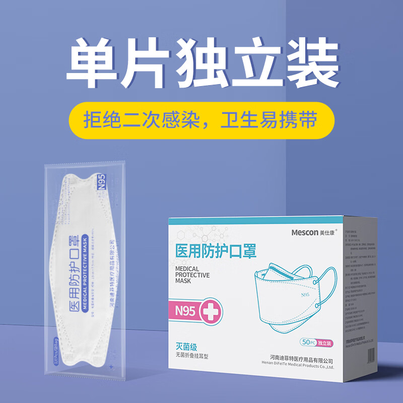美仕康n95级韩式柳叶鱼型独立灭菌立体透气时尚一次性医用防护口罩 医用鱼型n95 200只