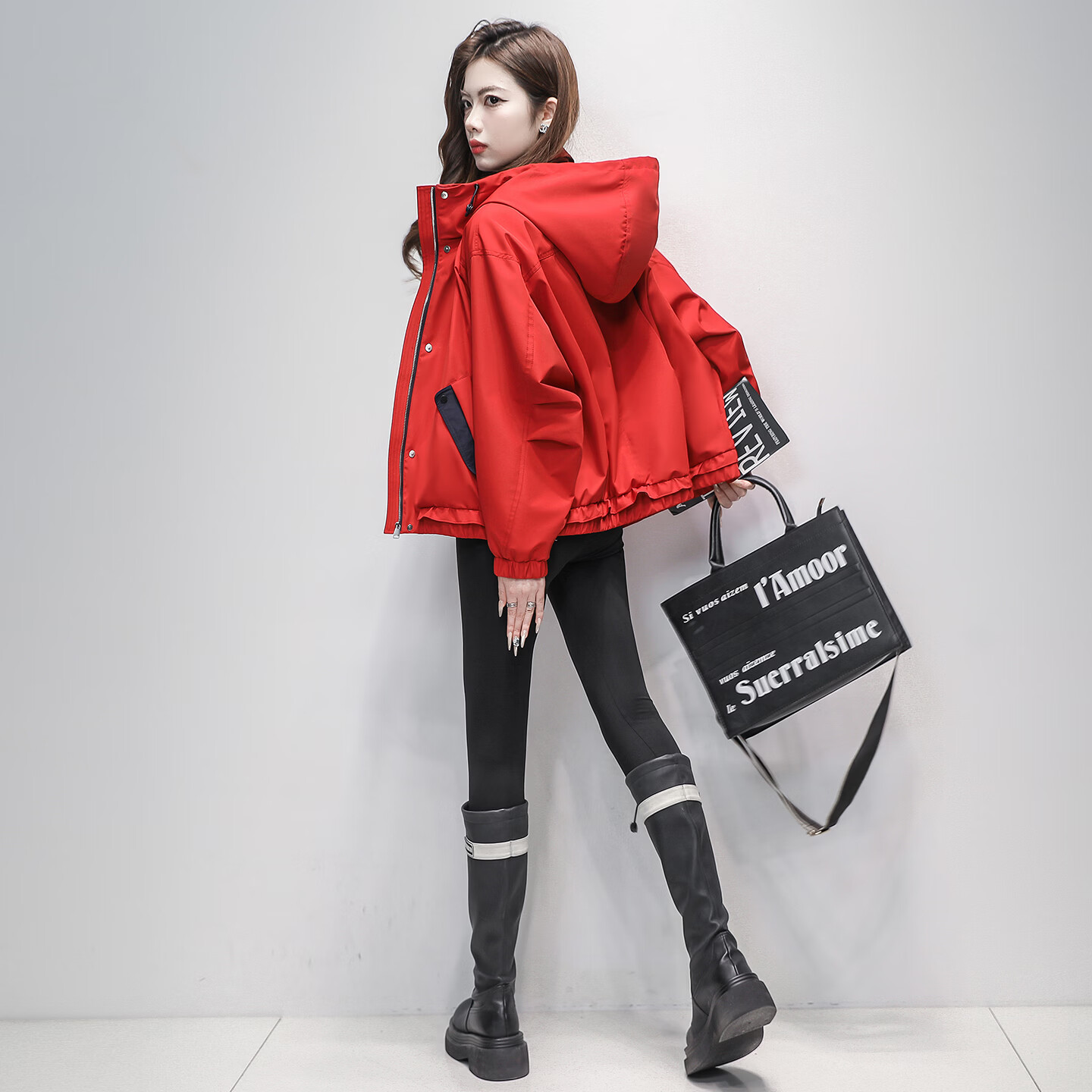 靓丽芭娜（LIANGLIBANA）2026春季新款小个子短款外套女连帽夹克韩版宽松休闲红色风衣外套 红色 薄款 L