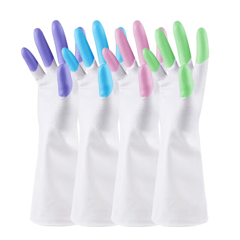 JEPOO龙首 指尖加强洗碗手套轻薄贴手穿戴舒适家务防水胶皮洗衣服清洁 花色 5双 M中码