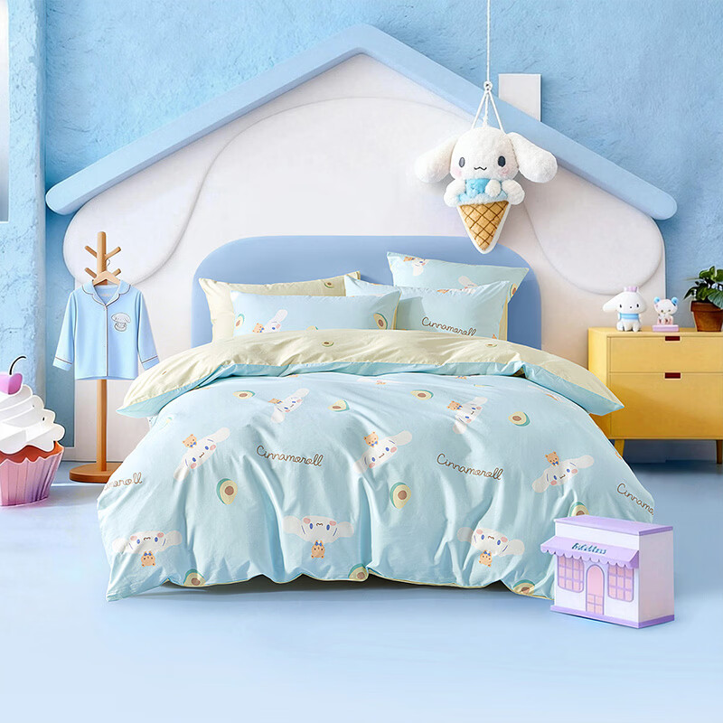 水星家纺四件套床上用品纯棉100%全棉婴幼儿A类儿童学生宿舍26年套件 夏享大耳狗 床单款 （被套150*210cm）