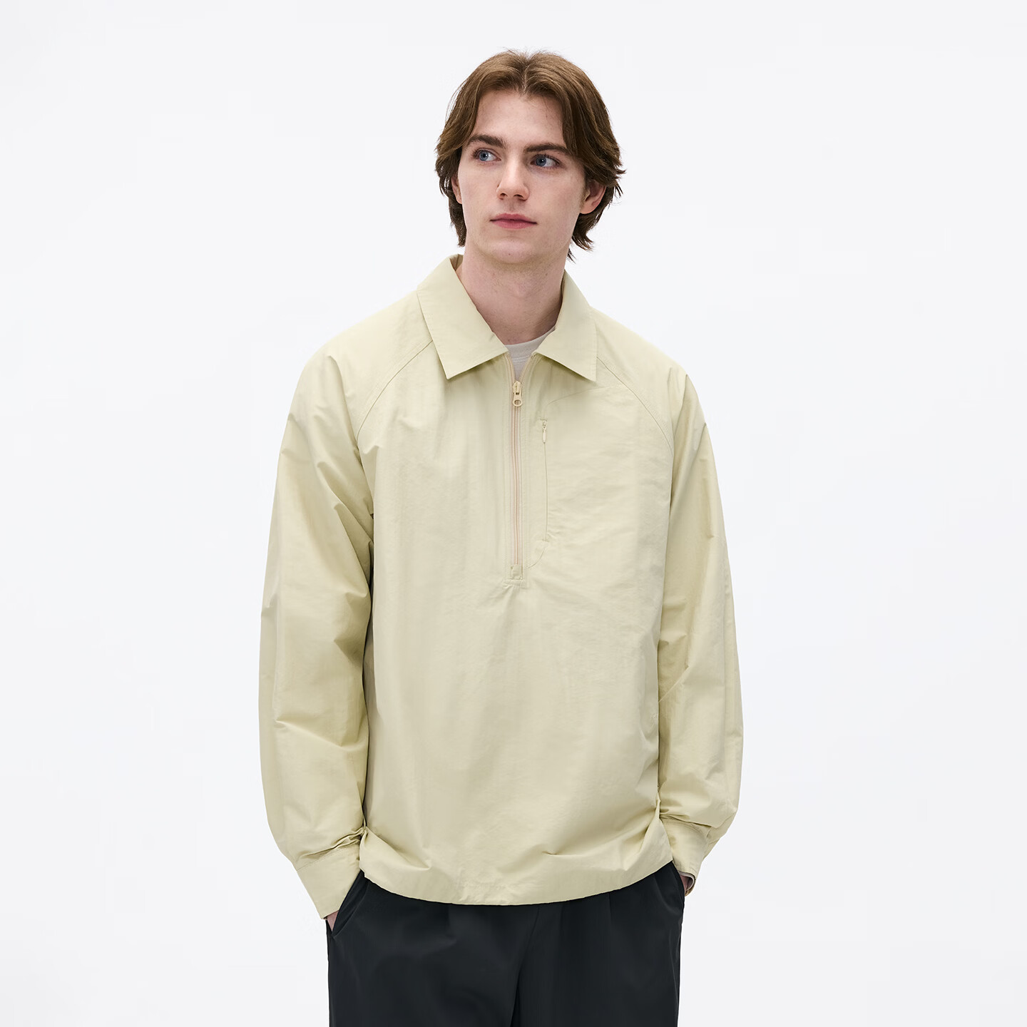 熊猫·本（ben.panda）纯色半开领套头衬衫男休闲翻领长袖外套2026春季新款 藏青色 M