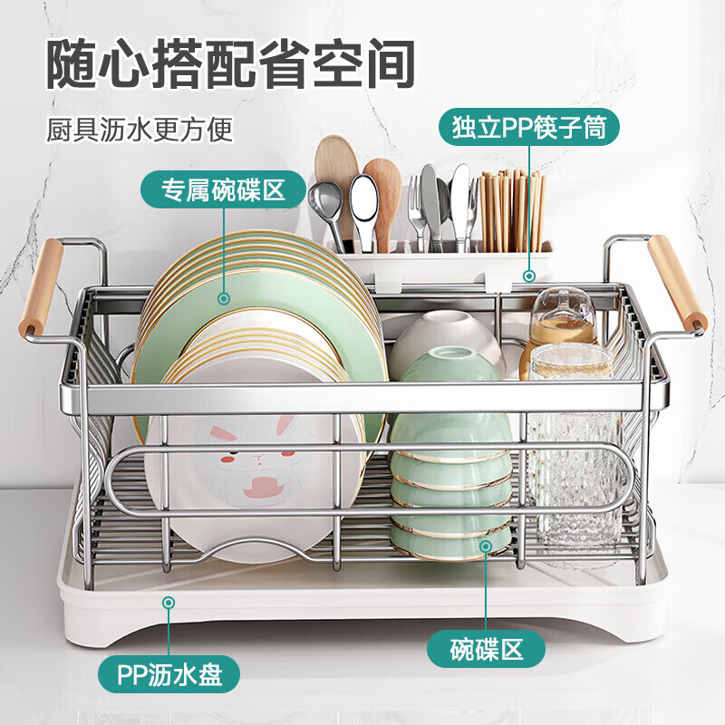 AILUKI日本碗碟收纳架沥水碗盘架不锈钢碗架厨房置物架放碗筷沥水篮 枪灰大号-旗舰款-生锈包换