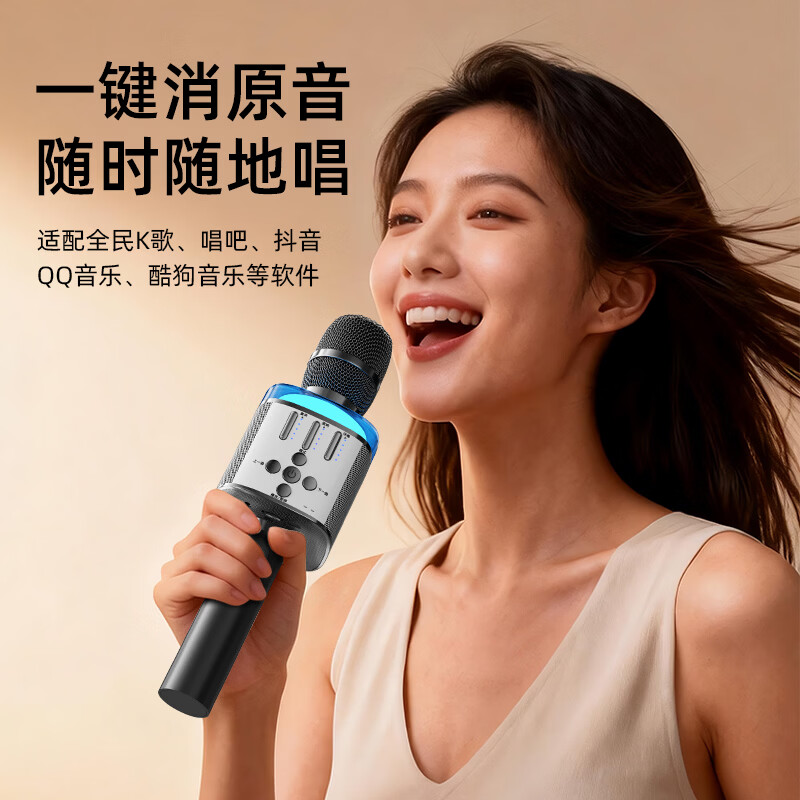 爱国者(aigo)K162话筒音响一体麦克风家用K歌无线蓝牙音箱声卡KTV唱歌麦 K162K歌麦-锖色【智能美声版】送收纳包