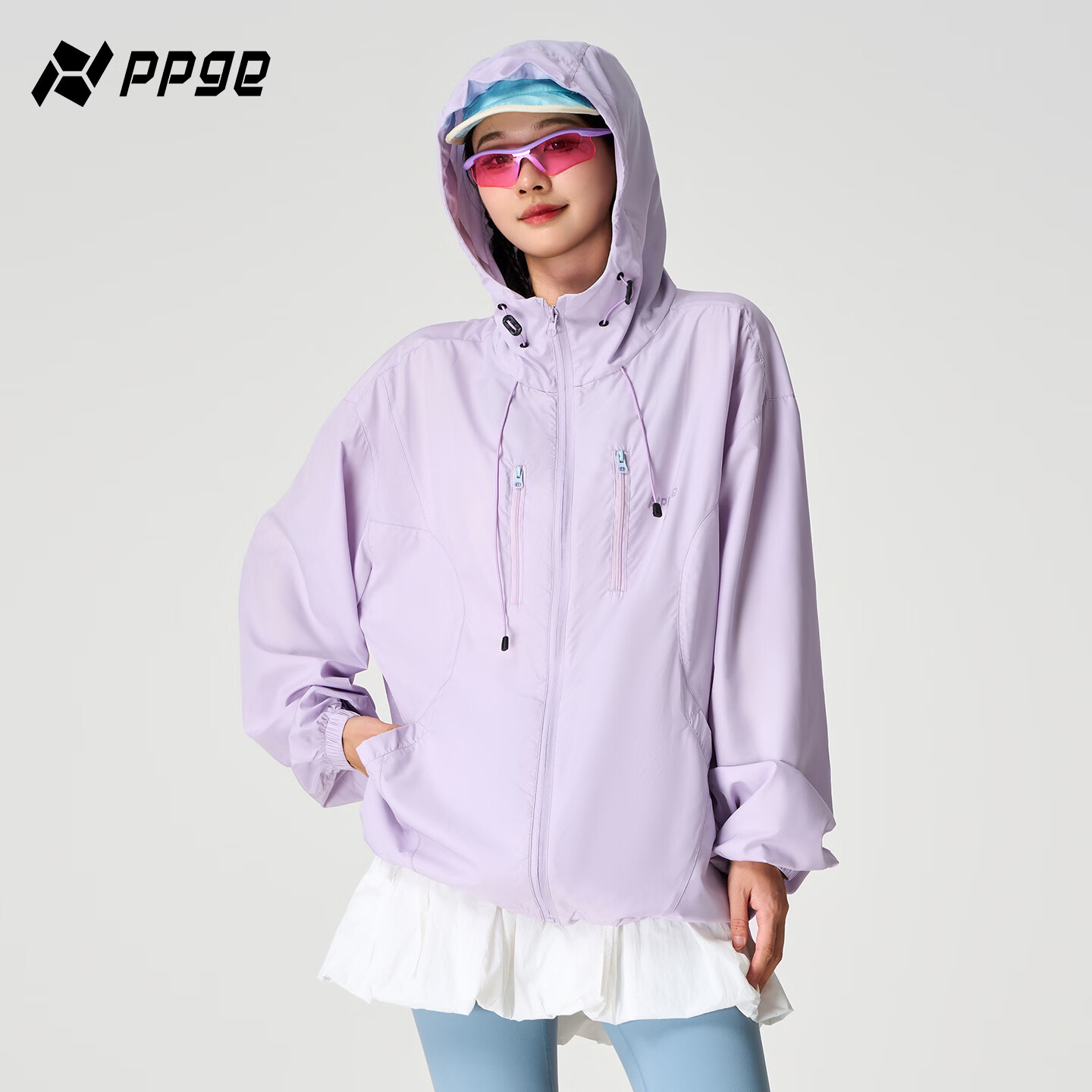 PPGE防晒衣UPF100+防紫外线透气凉感轻薄连帽衣服男女同款防晒外套 水晶紫 L
