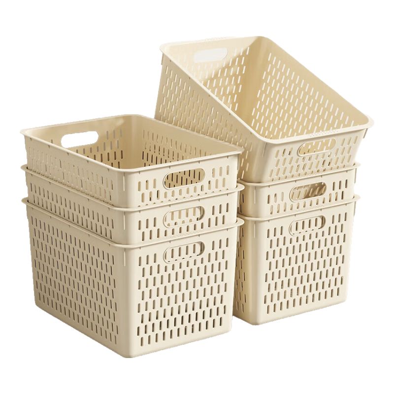 文件筐文件资料框档案筐文件夹收纳盒置物框学生放书筐简易桌面收纳筐 奶油色-中号 1个装