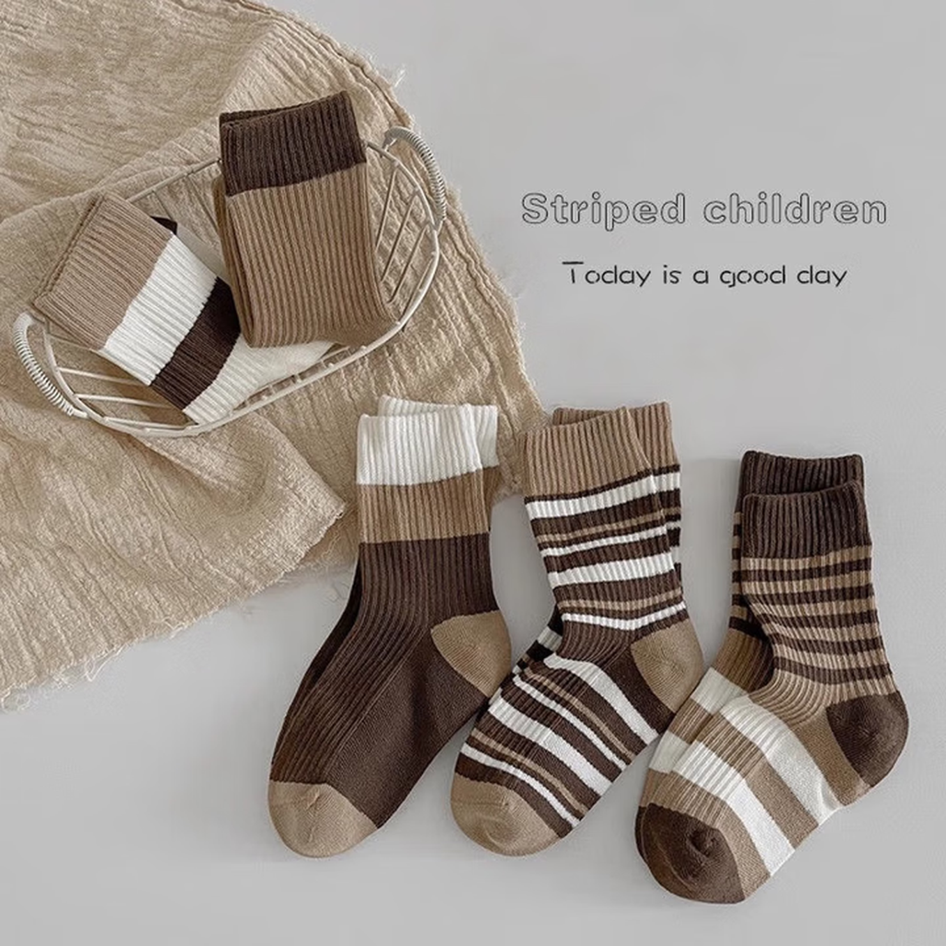 袜子女中筒袜秋冬款日系复古条纹堆堆袜美拉德风长筒袜 5双
