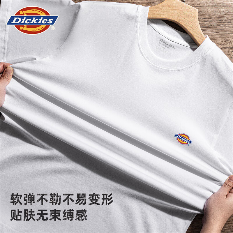 Dickies100%全棉男士纯棉短袖夏季运动polo衣打底衫百搭透气大码宽松睡衣 黑色+黑色 100%全棉 2XL 适合体重140-160斤