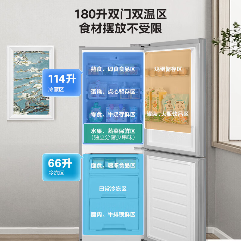 华凌冰箱美的出品180L双开门两门冰箱家用小户型新国标节能低音租房宿舍小冰箱HR-189/185【26年新款】 180L丨升级新国标丨两天仅约1度电