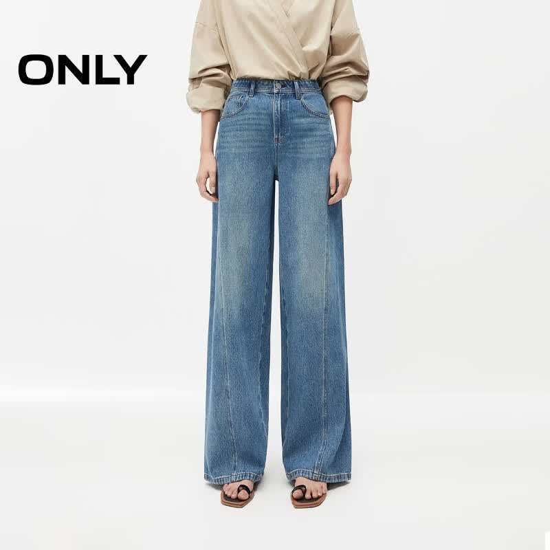 ONLY2026春季新款通勤百搭高腰显瘦宽松直筒裤牛仔裤女|126132059 J34390洗水牛仔蓝 2XL XXL标准裤长