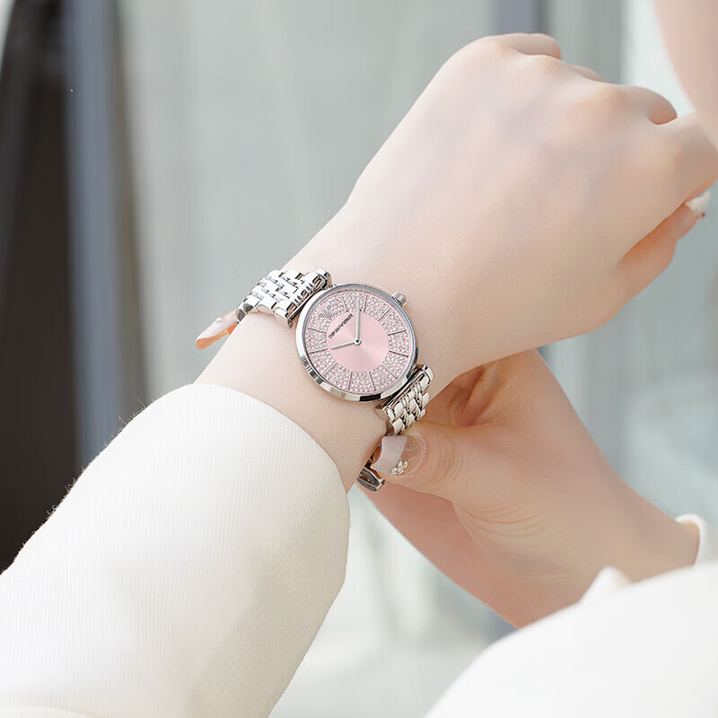 EMPORIO ARMANI 阿玛尼满天星手表女母亲节520情人节礼物送女友镶钻石英表女名表 2025上新樱花粉 AR11686
