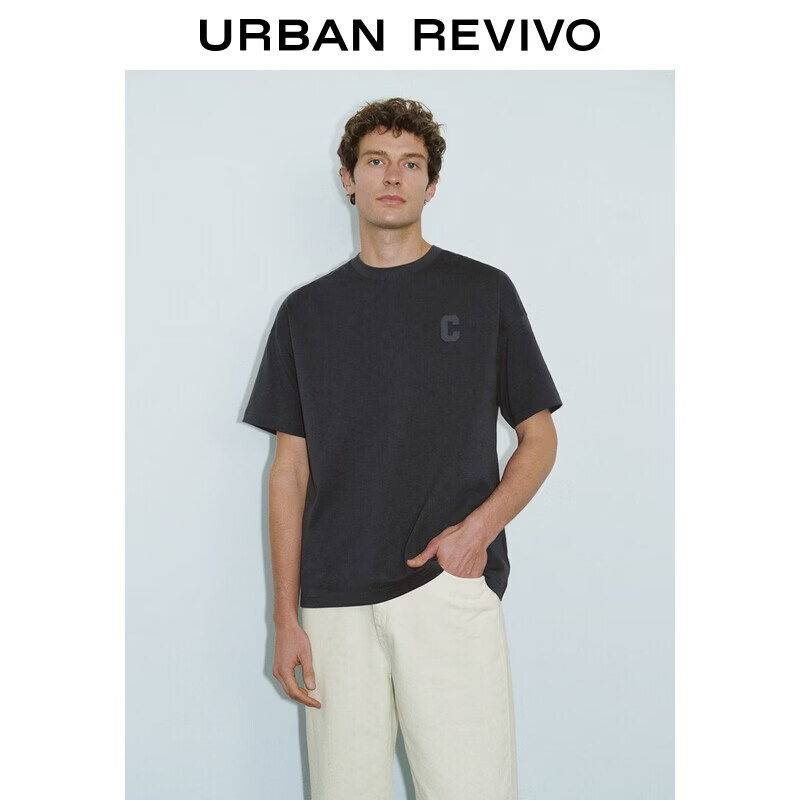 UR2026夏季新款男装简约纯色字母印花棉质短袖T恤UMM460028+ 深灰 L