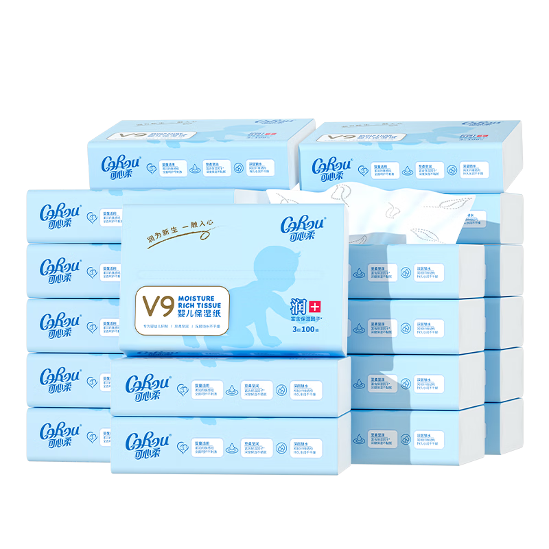 可心柔（COROU）抽纸 3层100抽*24包M码 婴儿柔纸巾保湿纸巾 云柔巾 乳霜纸 整箱