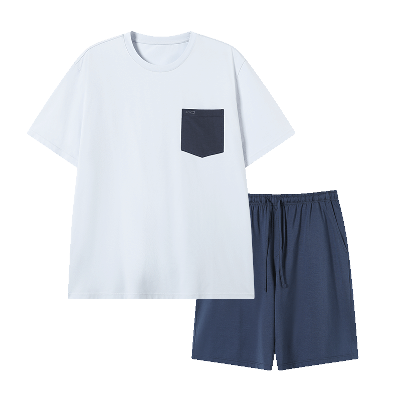 京东京造纯棉睡衣男短袖套装10A抗菌26春上新情侣家居服蓝色M