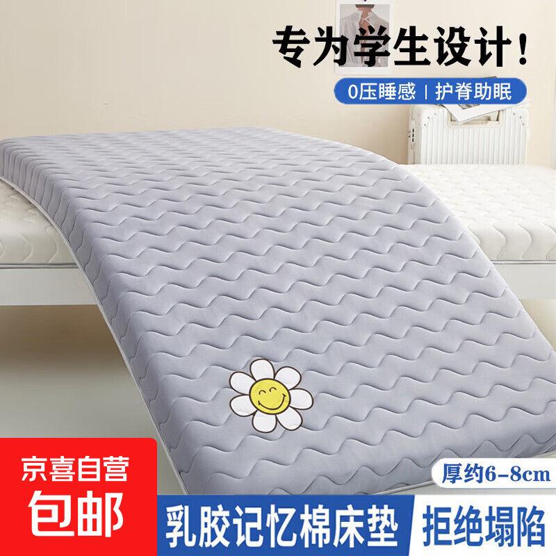 乳胶记忆棉床垫软垫家用卧室学生宿舍单人床褥垫90x190cm寝室专用 记忆棉花朵-灰 80x190cm【厚约4cm】