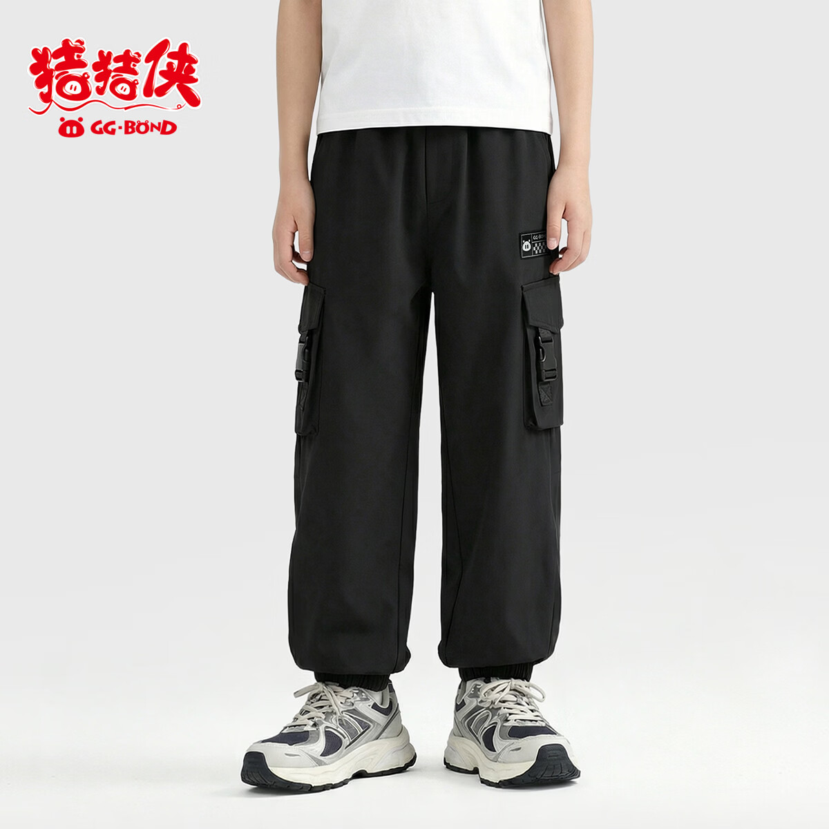 猪猪侠(GG·BOND)多口袋工装裤2026春夏新款儿童运动裤休闲裤透气长裤男童束脚裤子 灰色 165
