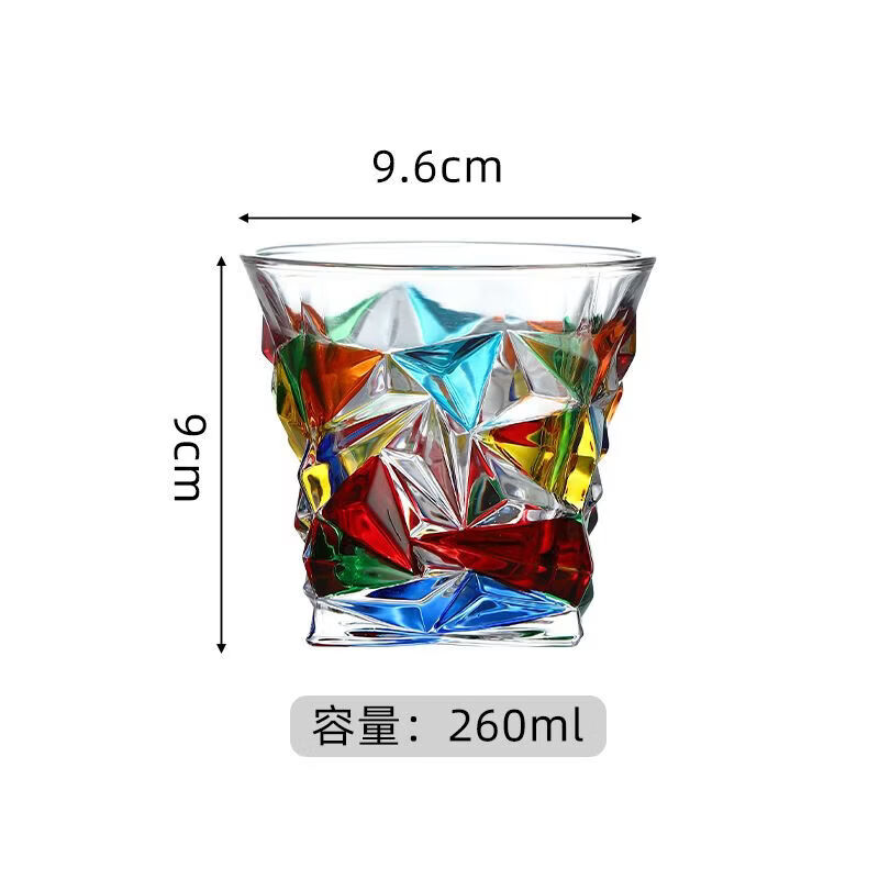 意牌意大利風(fēng)格手工彩繪玻璃杯輕奢啤酒杯威士忌洋酒杯高顏值水杯 彩色冰河手繪杯 301-400ml