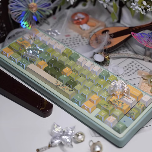 MINTCAPS薄荷糖金桂乌龙折影棱角透光侧刻键帽客制化磁轴机械键盘PBT热升华原厂 金桂乌龙-折影