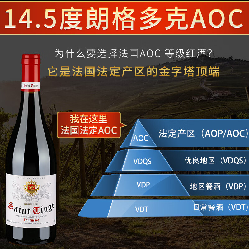 SAINT TINGE法国原瓶进口红酒伯爵珍藏干红葡萄酒AOC级春节送礼年货好物 【荣获国际金奖】原瓶进口两瓶礼盒装750ml*2