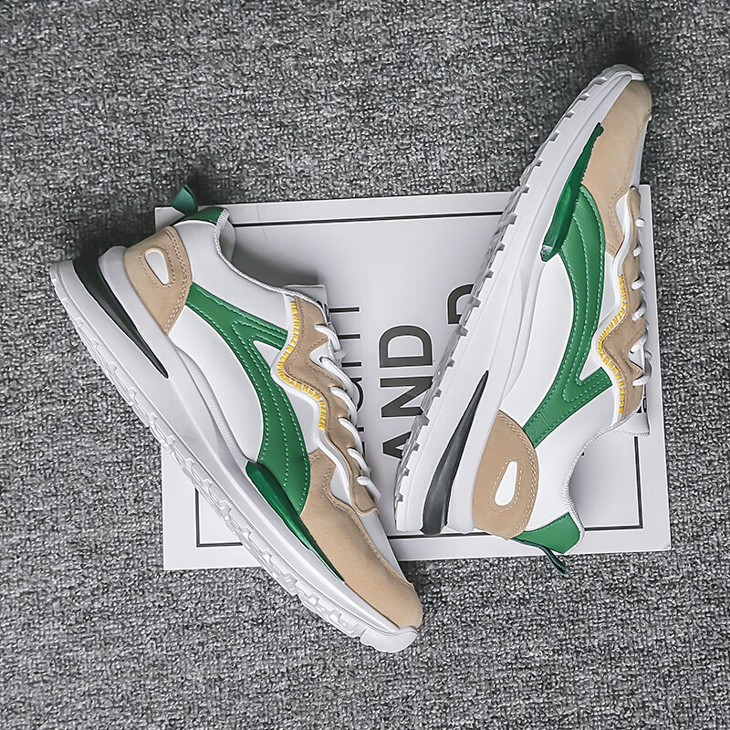 西域骆驼（VANCAMEL）鞋子男鞋2026秋冬季新款软底休闲鞋男士鞋百搭运动增高阿甘鞋板鞋 【官方正品 质量保证】白绿配色 43