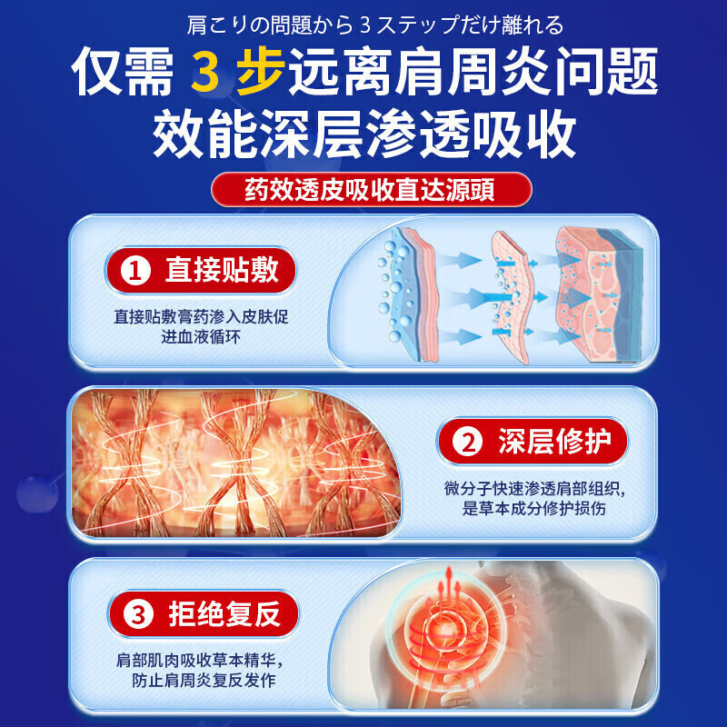 岩井昃弘肩周炎专用贴膏药肩膀疼痛僵硬抬臂困难肩周劳损抬不起来胳膊热敷 特效3盒【一贴秒好】无效秒退 严重肩周炎专用贴膏珍疏服老黑膏