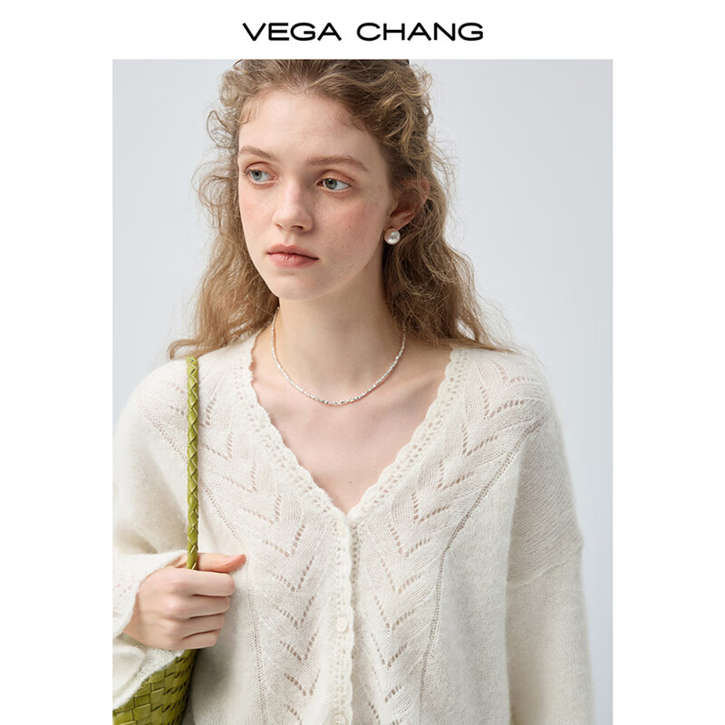 VEGA CHANG【馥芮白】抽绳V领羊毛衫女2026新款春慵懒温柔风开衫 麦芽米(针织衫) S