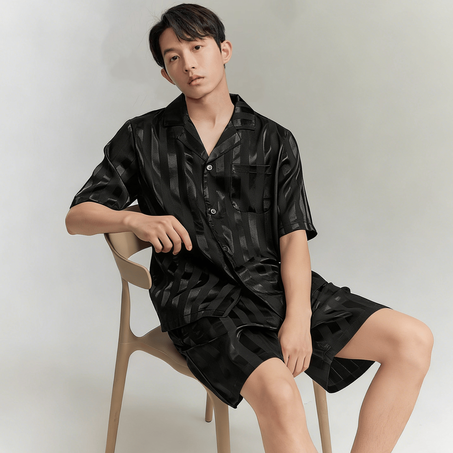 雪中飞睡衣男士缎面冰丝暗条纹男款短袖短裤家居服套装居家外穿仿真丝绸 NSLIG-缎面条纹冰丝男 【短袖短裤】 XL -175/96A 【建议130-150斤】