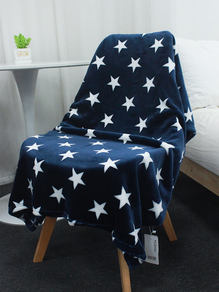 咏幻毛毯被子加厚冬季法兰绒毯宿舍学生珊瑚绒床单人办公室午睡小毯子 -深蓝 70cm*100cm两条装